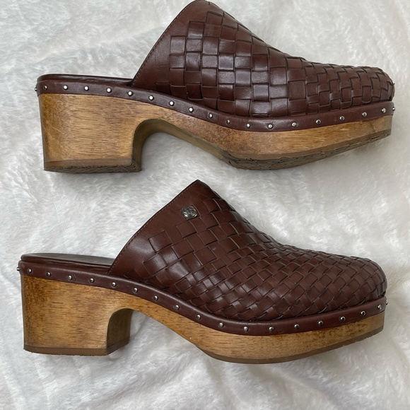 Brighton Crosby Mules Clogs Women's Size 8M Woven Studs Leather Brown - Picture 3 of 12